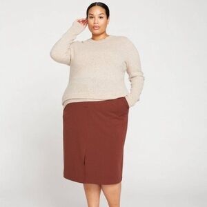 Universal Standard Devon Twill Pencil Skirt Mocha Brown Large 20-22 Front Slit